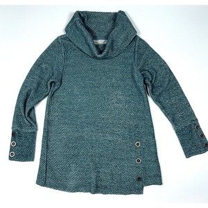 Womens Soft Surroundings High Folding Cowl-neck Teal Sweater Size Small S